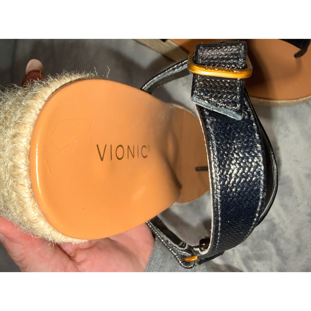 Vionic Wedge Black Leather Espadrille‎ Sandals Womens 10 - Picture 7 of 9